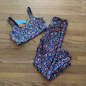 Draper James Ditsy Floral Sports Bra & Leggings Set Blue Multi Size S/M NWT